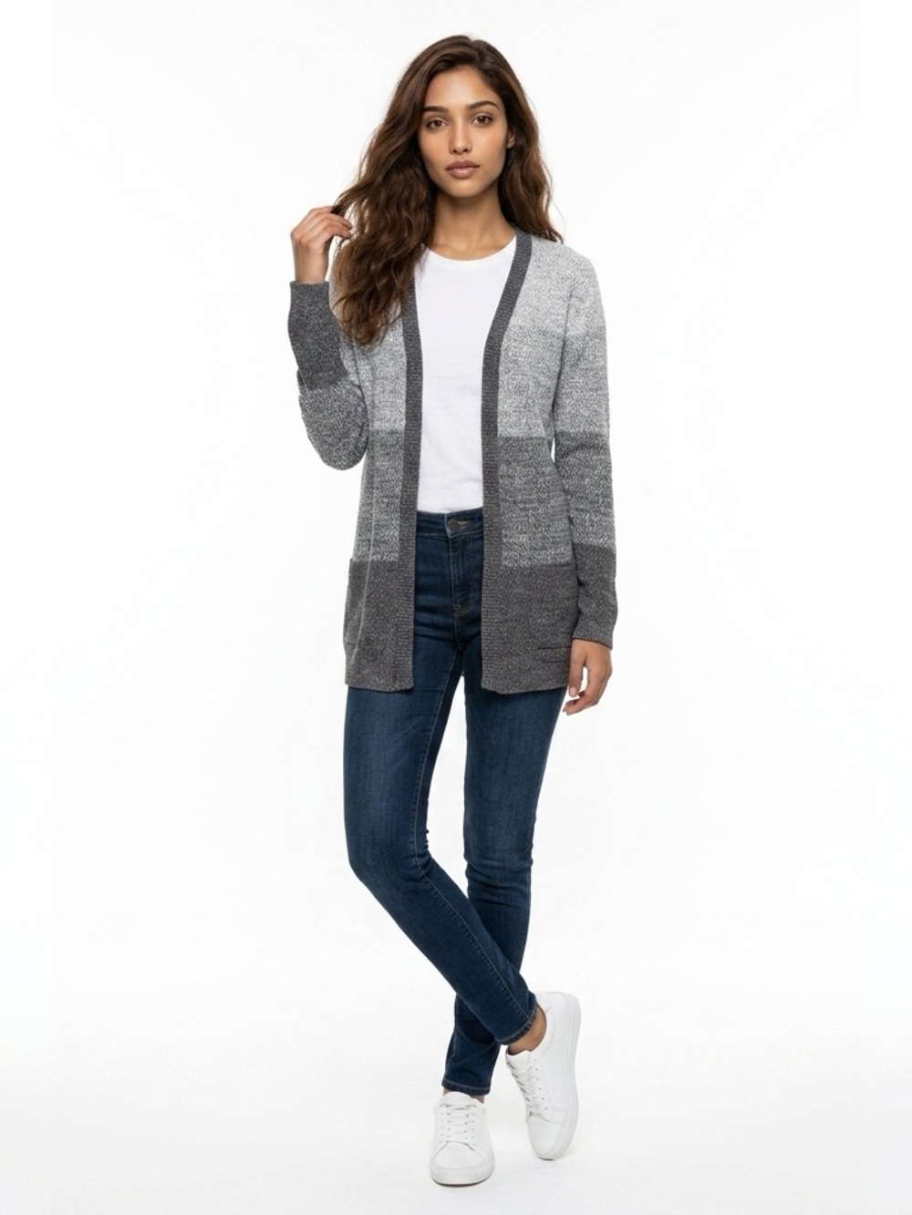 Dynamite Gray Ombre Open-Front Knit Cardigan